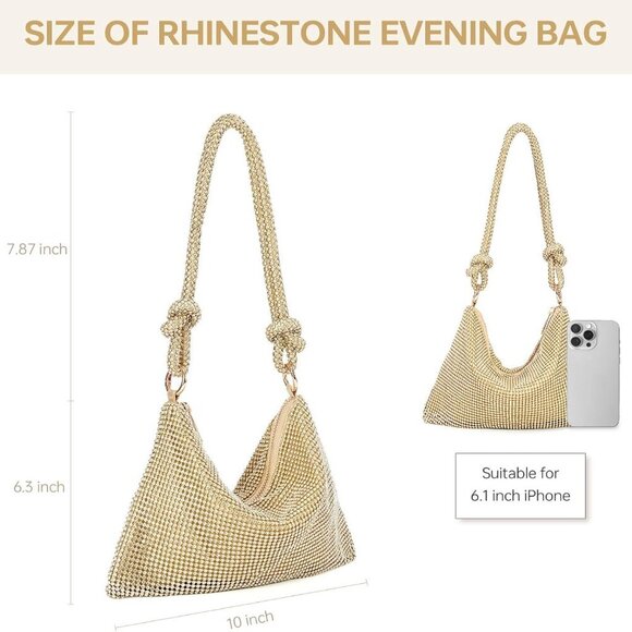 Glamorous Mini Rhinestone Handbag: Sparkly Gold Clutch for Events & Nights Out - Picture 3 of 7